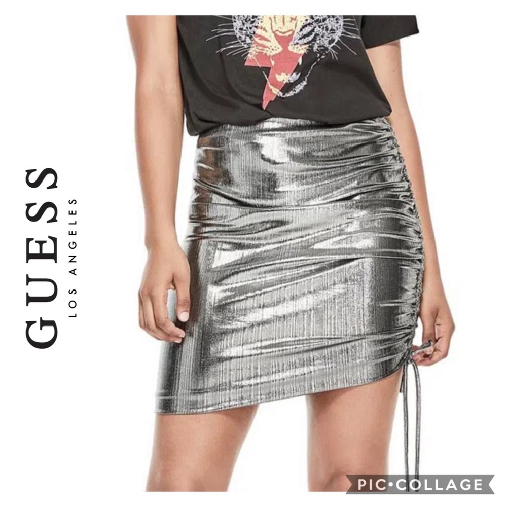 🆕 Guess Dex Silver Metallic Shirred Skirt XS